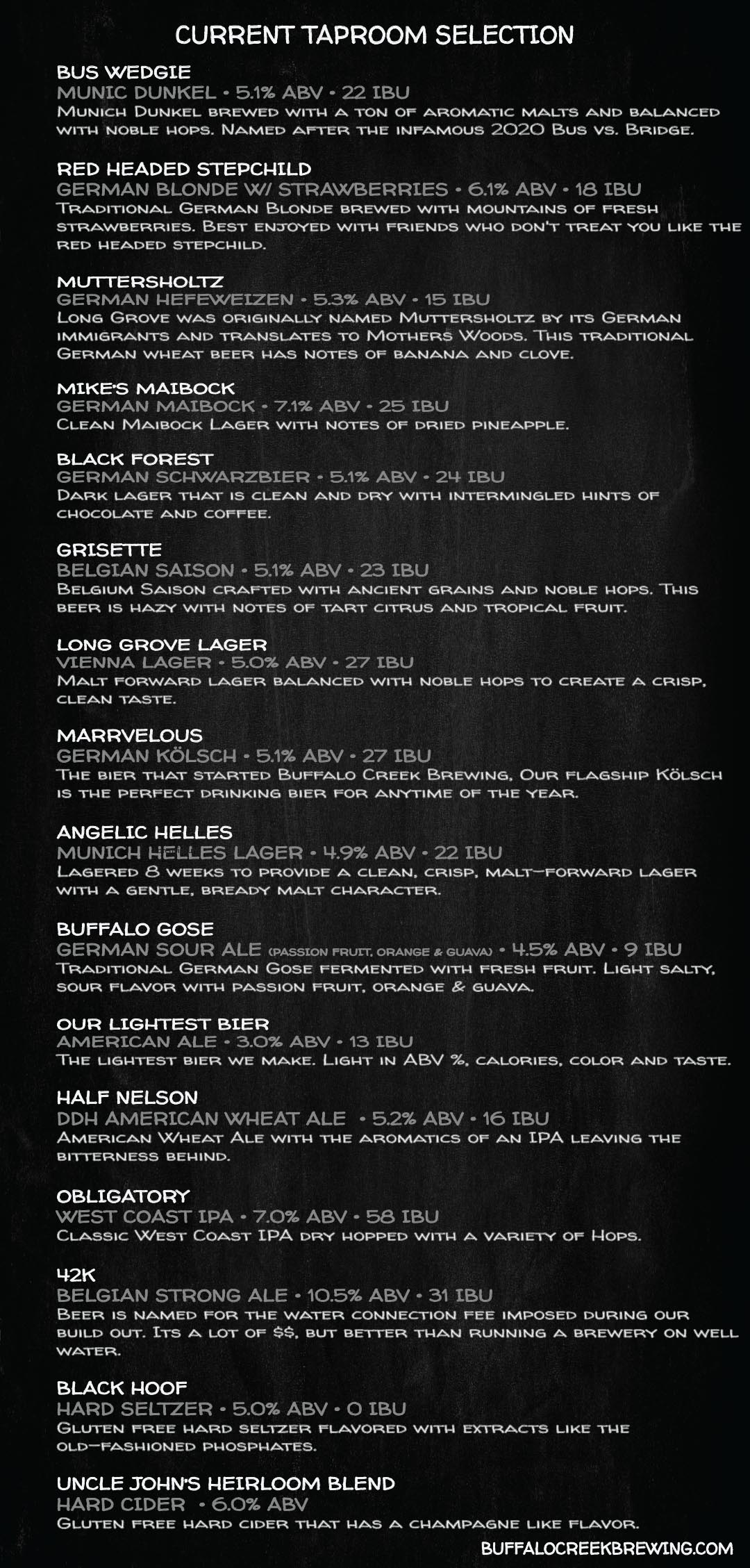 Taproom Menu